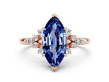 Rose gold Marquise Cut Blue Sapphire Ring with Side Stones and Four-Prong Setting_36