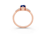 Rose gold Marquise Cut Blue Sapphire Ring with Side Stones and Four-Prong Setting_39