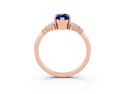 Rose gold Marquise Cut Blue Sapphire Ring with Side Stones and Four-Prong Setting_39