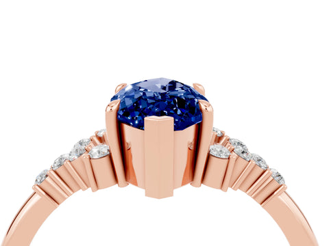 Rose gold Marquise Cut Blue Sapphire Ring with Side Stones and Four-Prong Setting_40