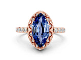 Rose gold Marquise Cut Blue Sapphire Scalloped Halo Engagement Ring with Round Shared Prong Band_12