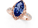 Rose gold Marquise Cut Blue Sapphire Scalloped Halo Engagement Ring with Round Shared Prong Band_13