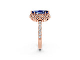 Rose gold Marquise Cut Blue Sapphire Scalloped Halo Engagement Ring with Round Shared Prong Band_14