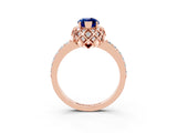 Rose gold Marquise Cut Blue Sapphire Scalloped Halo Engagement Ring with Round Shared Prong Band_15