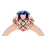 Rose gold Marquise Cut Blue Sapphire Scalloped Halo Engagement Ring with Round Shared Prong Band_16