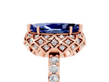 Rose gold Marquise Cut Blue Sapphire Scalloped Halo Engagement Ring with Round Shared Prong Band_17