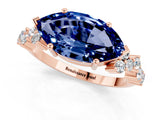 Rose gold Marquise Cut Blue Sapphire Scattered Round Accent Ring with Prong Setting_13