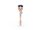 Rose gold Marquise Cut Blue Sapphire Scattered Round Accent Ring with Prong Setting_14