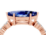 Rose gold Marquise Cut Blue Sapphire Scattered Round Accent Ring with Prong Setting_16