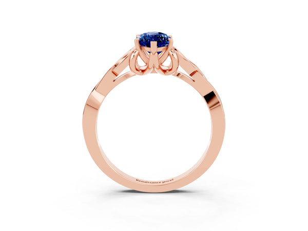 Rose gold Marquise Cut Blue Sapphire Solitaire Celtic Knot Ring with Four-Prong Setting