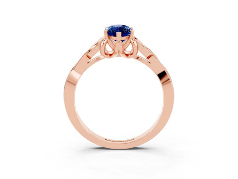 Rose gold Marquise Cut Blue Sapphire Solitaire Celtic Knot Ring with Four-Prong Setting_15