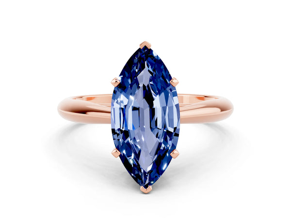 Rose gold Marquise Cut Blue Sapphire Solitaire Engagement Ring with Cathedral Setting and Four-Prong Mount