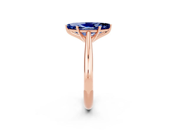 Rose gold Marquise Cut Blue Sapphire Solitaire Engagement Ring with Cathedral Setting and Four-Prong Mount