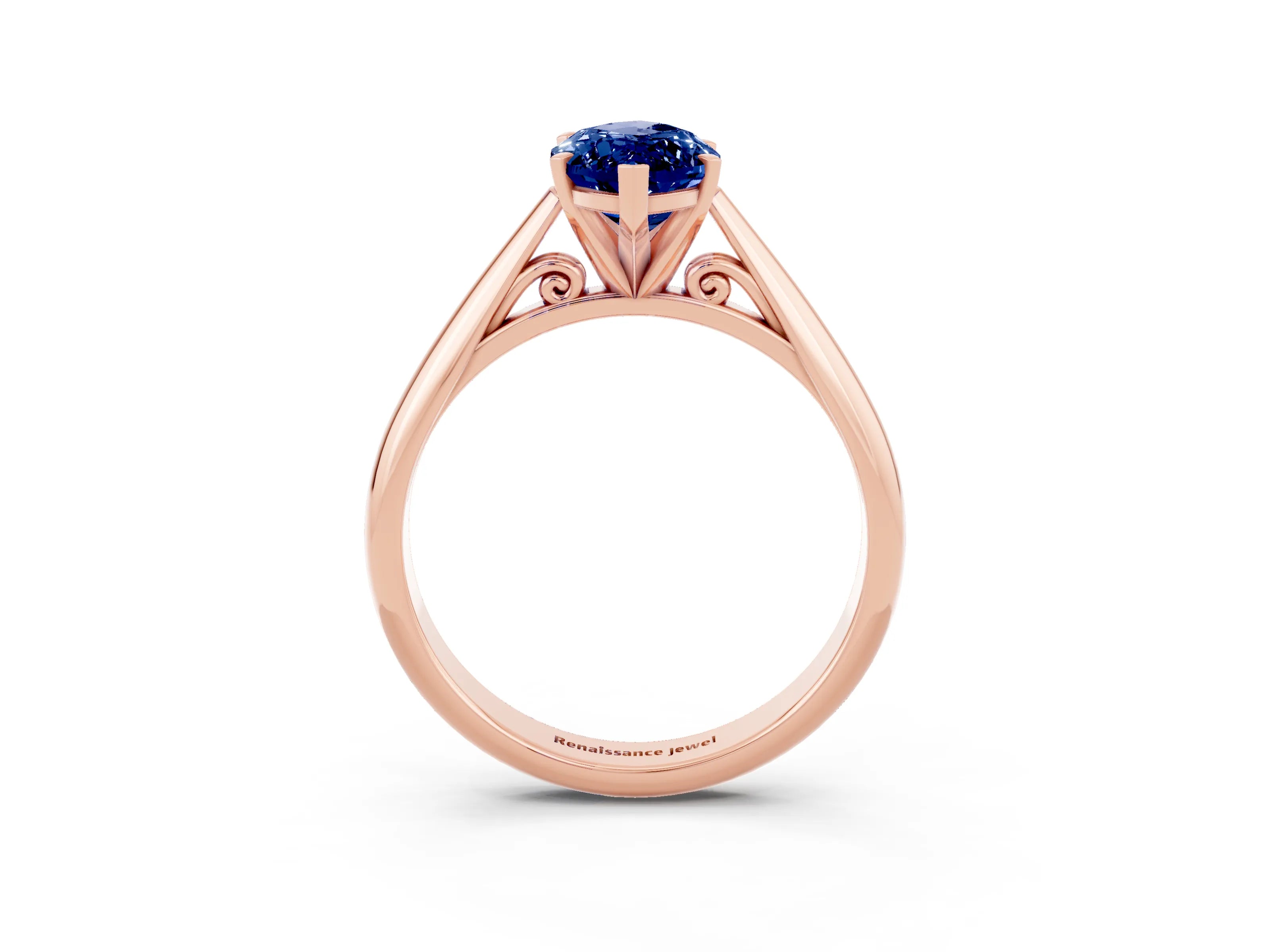 Rose gold Marquise Cut Blue Sapphire Solitaire Engagement Ring with Cathedral Setting and Four-Prong Mount_15