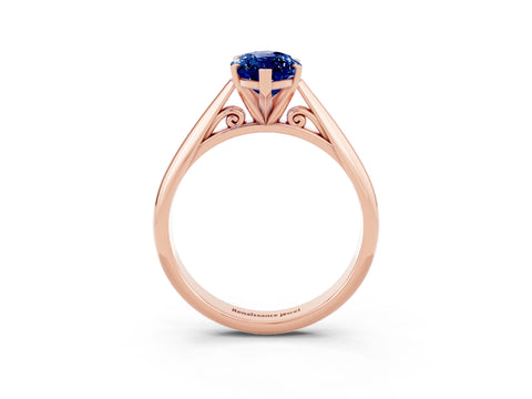 Rose gold Marquise Cut Blue Sapphire Solitaire Engagement Ring with Cathedral Setting and Four-Prong Mount_15