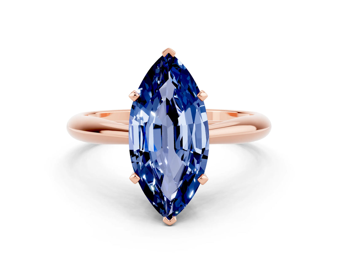 Rose gold Marquise Cut Blue Sapphire Solitaire Engagement Ring with Cathedral Setting and Four-Prong Mount_30