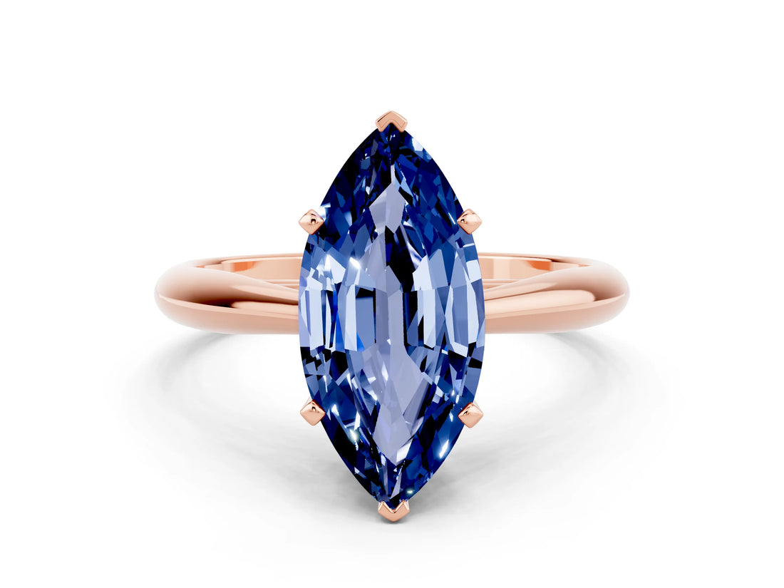 Rose gold Marquise Cut Blue Sapphire Solitaire Engagement Ring with Cathedral Setting and Four-Prong Mount_66