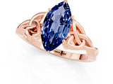 Rose gold Marquise Cut Blue Sapphire Solitaire Engagement Ring with Celtic Knot Band and Four-Prong Setting_1