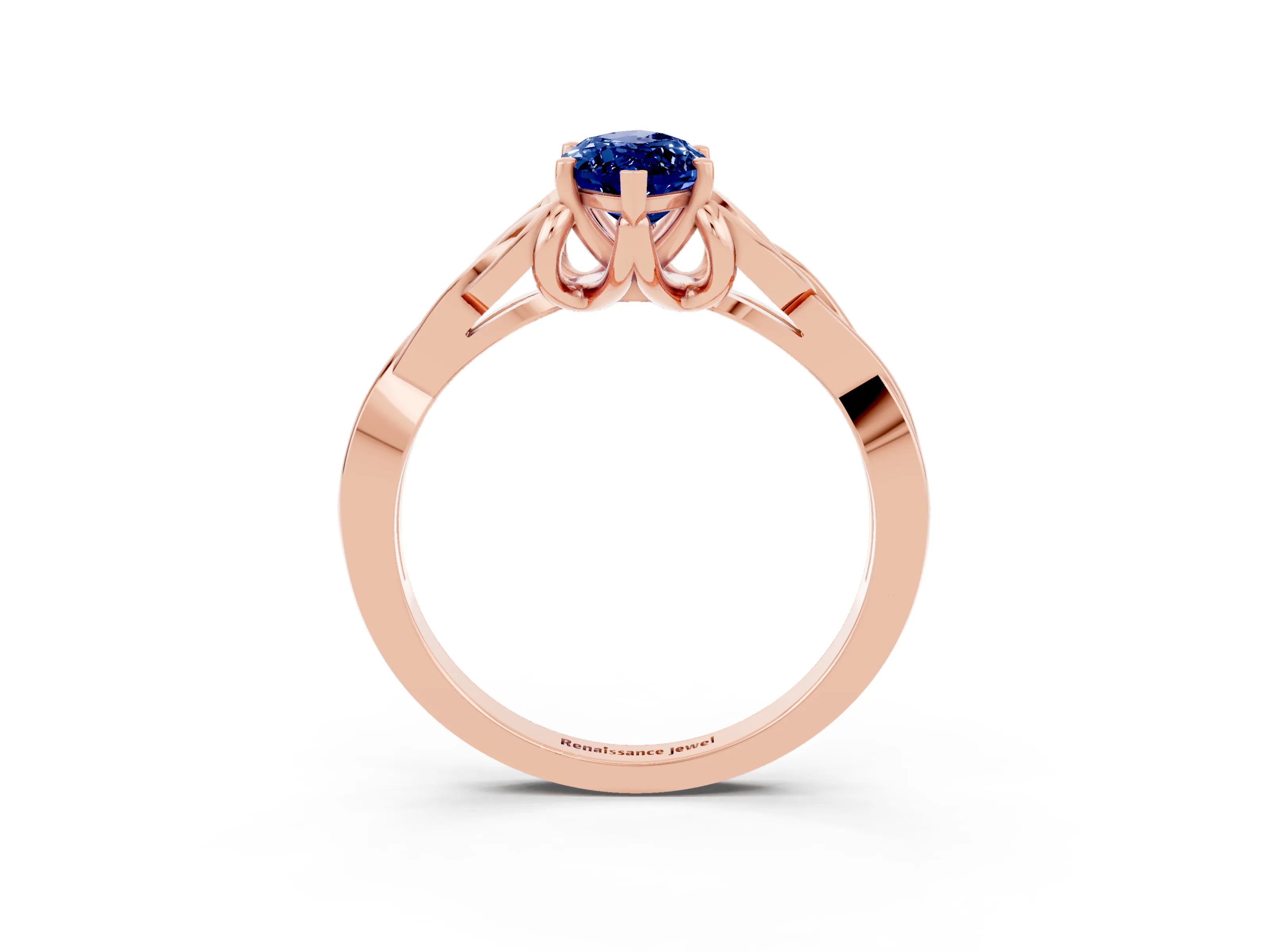Rose gold Marquise Cut Blue Sapphire Solitaire Engagement Ring with Celtic Knot Band and Four-Prong Setting_3