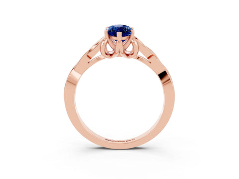 Rose gold Marquise Cut Blue Sapphire Solitaire Engagement Ring with Celtic Knot Band and Four-Prong Setting_3