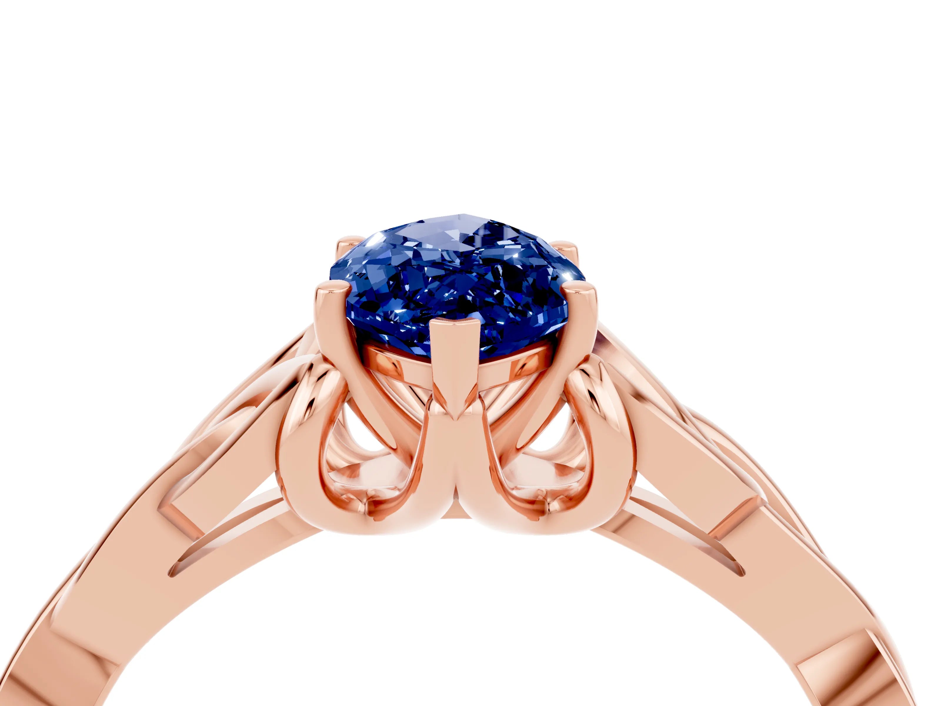 Rose gold Marquise Cut Blue Sapphire Solitaire Engagement Ring with Celtic Knot Band and Four-Prong Setting_4