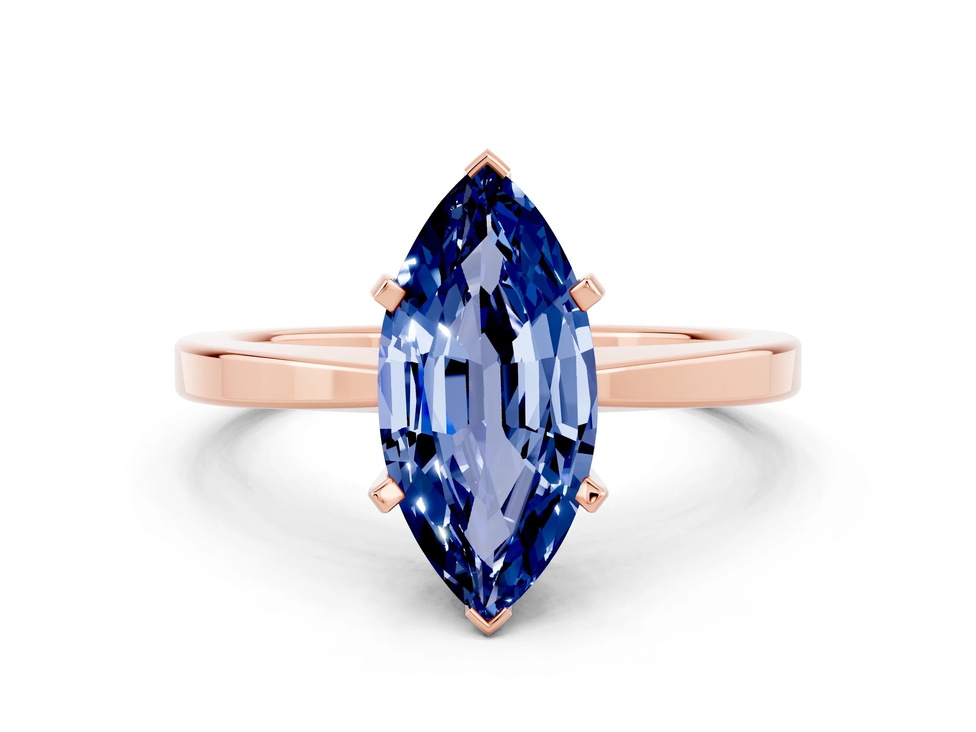 Rose gold Marquise Cut Blue Sapphire Solitaire Engagement Ring with Classic Band and Four-Prong Setting_24