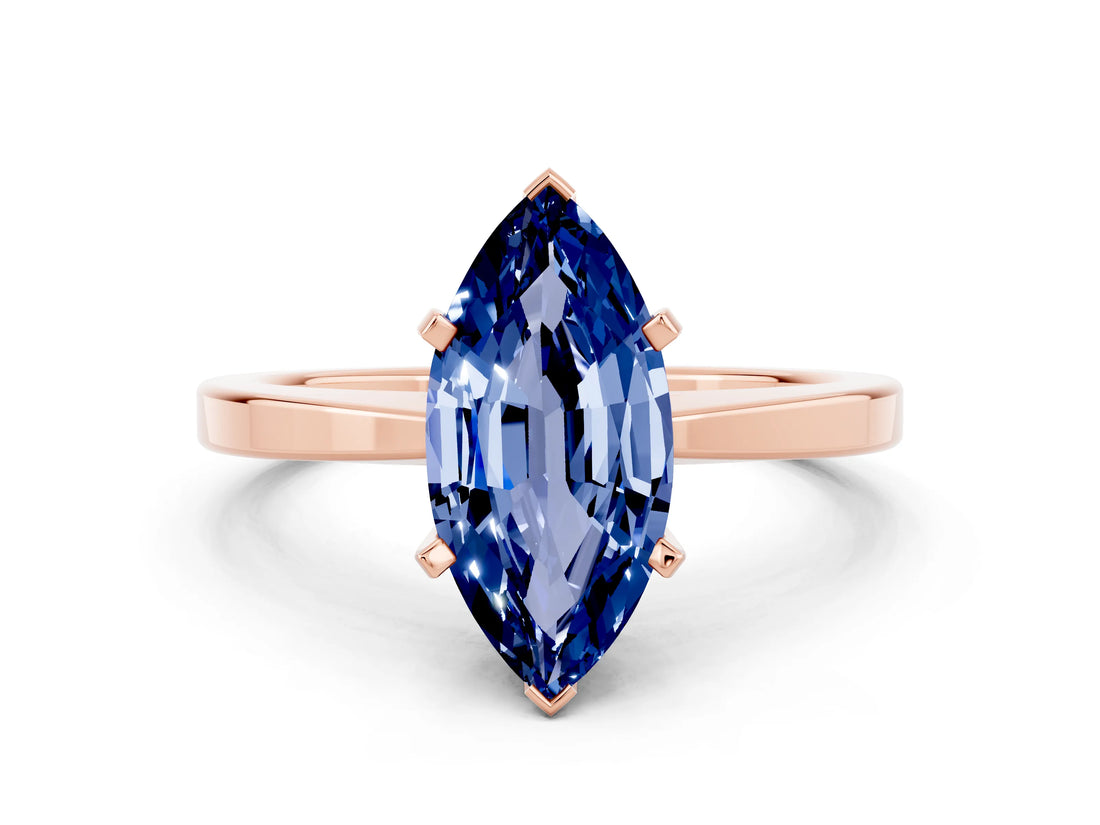 Rose gold Marquise Cut Blue Sapphire Solitaire Engagement Ring with Classic Band and Four-Prong Setting_24