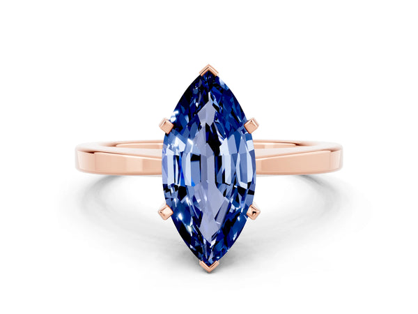 Rose gold Marquise Cut Blue Sapphire Solitaire Engagement Ring with Classic Band and Four-Prong Setting