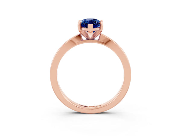 Rose gold Marquise Cut Blue Sapphire Solitaire Engagement Ring with Classic Band and Four-Prong Setting