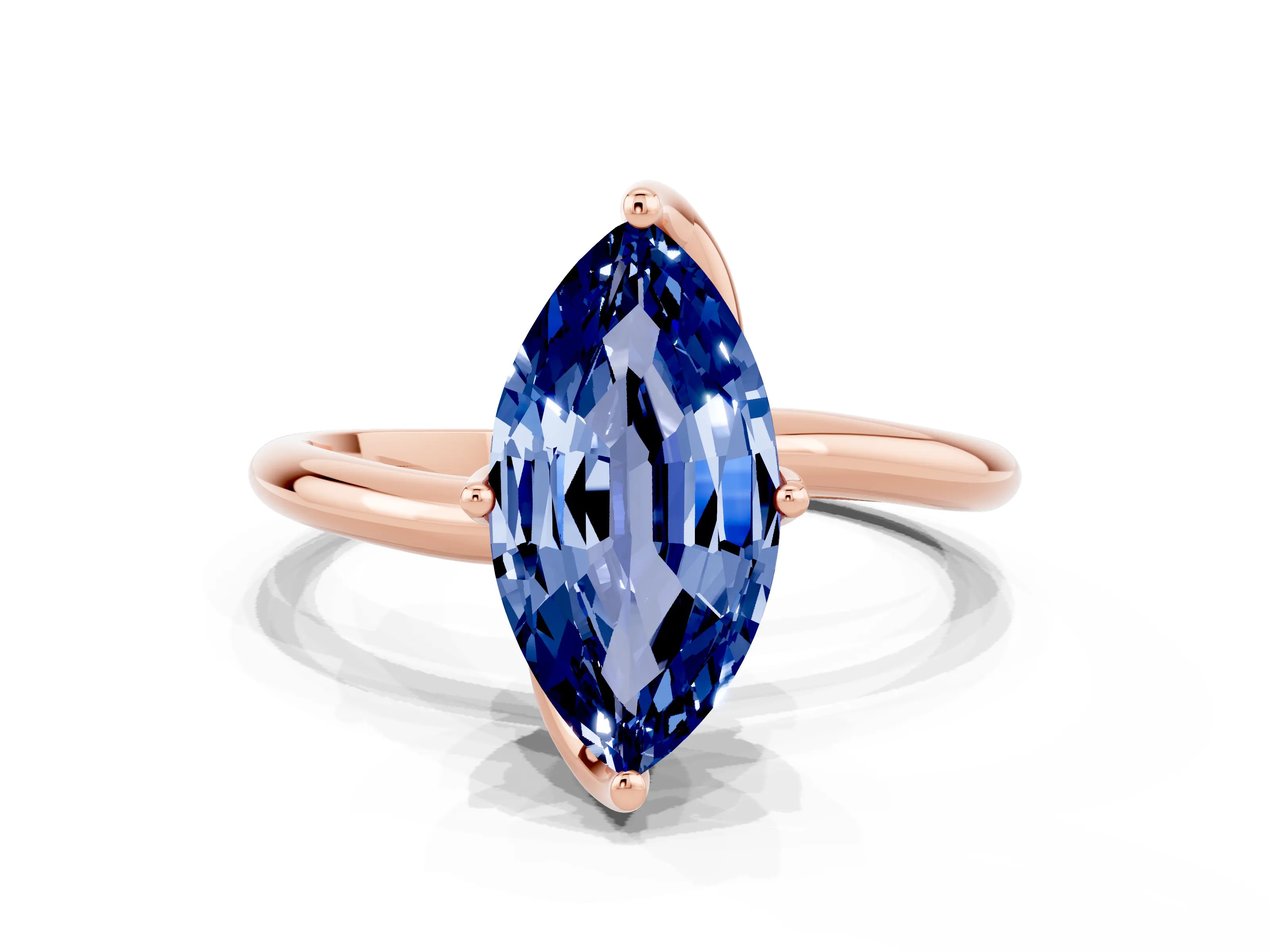Rose gold Marquise Cut Blue Sapphire Solitaire Engagement Ring with Four-Prong Setting and Classic Band_12