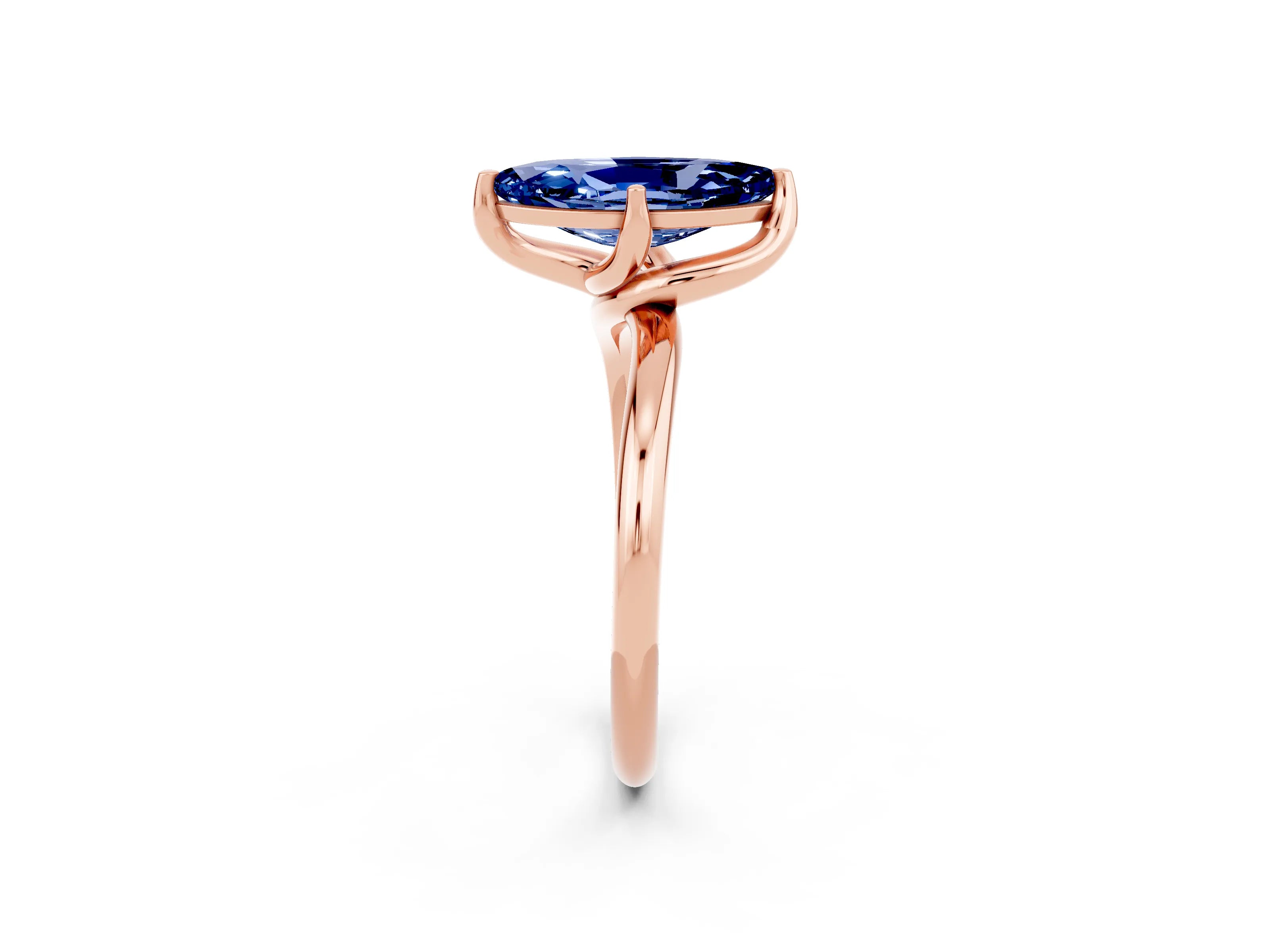 Rose gold Marquise Cut Blue Sapphire Solitaire Engagement Ring with Four-Prong Setting and Classic Band_14