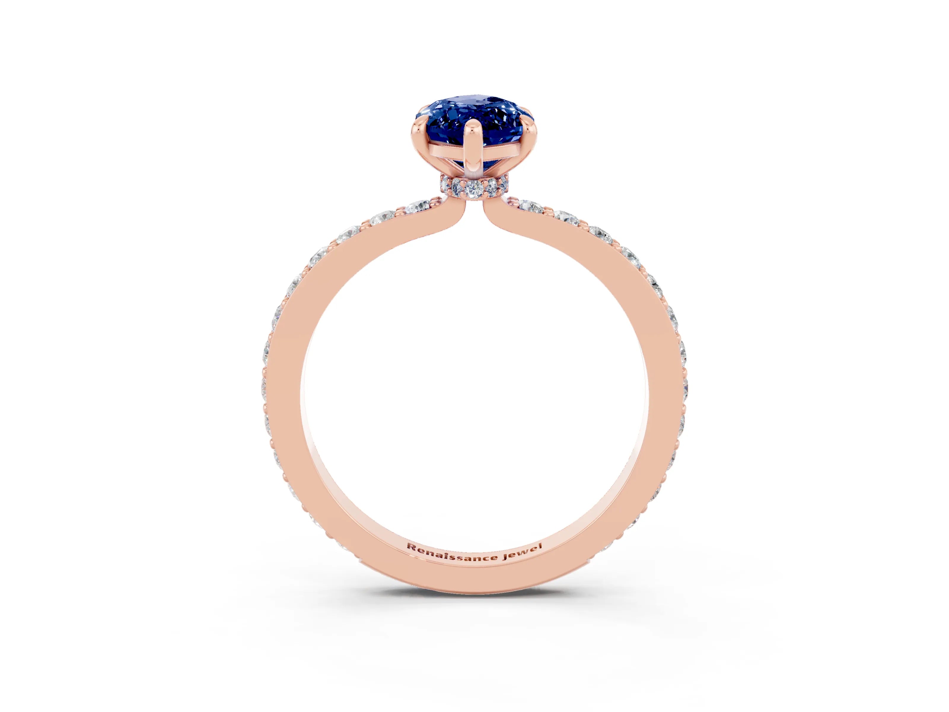 Rose gold Marquise Cut Blue Sapphire Solitaire Engagement Ring with Pavé Band and Four-Prong Setting_3
