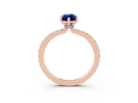 Rose gold Marquise Cut Blue Sapphire Solitaire Engagement Ring with Pavé Band and Four-Prong Setting_3