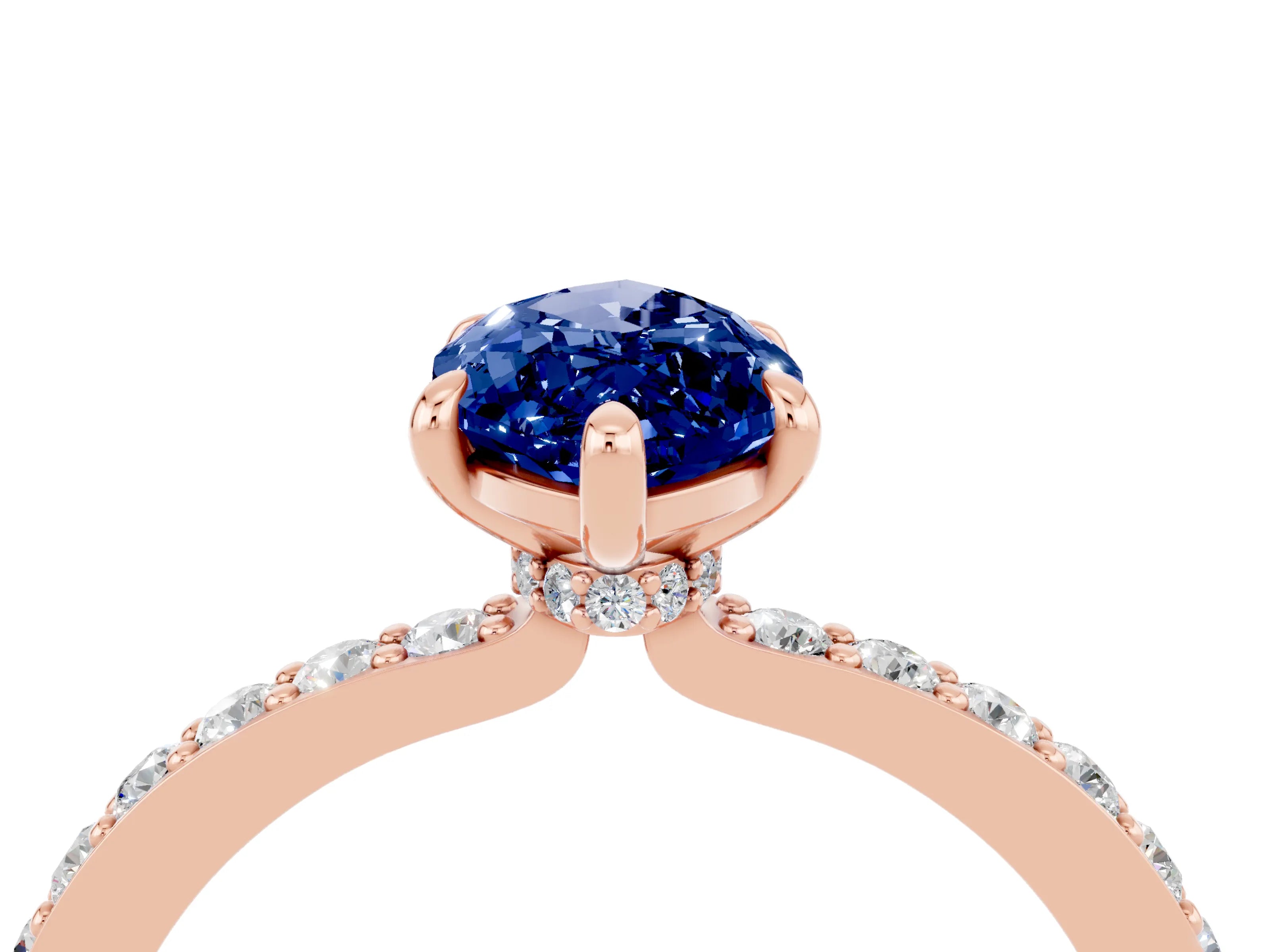 Rose gold Marquise Cut Blue Sapphire Solitaire Engagement Ring with Pavé Band and Four-Prong Setting_4