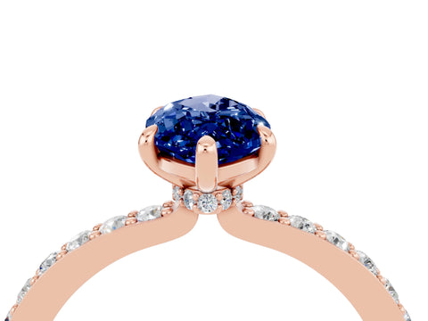 Rose gold Marquise Cut Blue Sapphire Solitaire Engagement Ring with Pavé Band and Four-Prong Setting_4