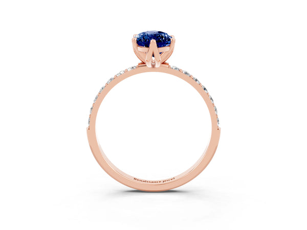 Rose gold Marquise Cut Blue Sapphire Solitaire Engagement Ring with Round  Pavé Band and Prong Setting