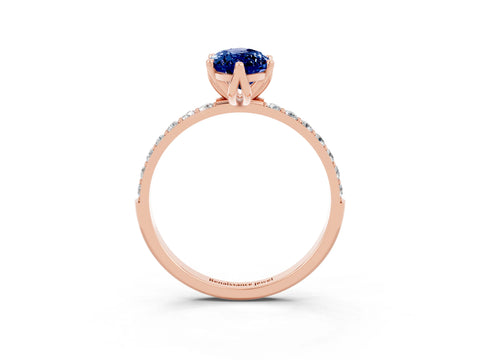 Rose gold Marquise Cut Blue Sapphire Solitaire Engagement Ring with Pavé Band and Prong Setting_3