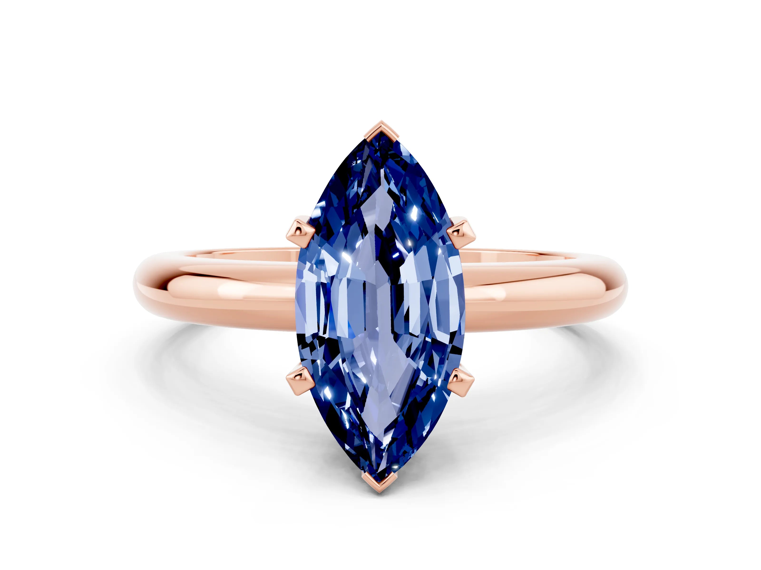 Rose gold Marquise Cut Blue Sapphire Solitaire Engagement Ring with Round Band and Four-Prong Setting