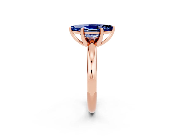 Rose gold Marquise Cut Blue Sapphire Solitaire Engagement Ring with Round Band and Four-Prong Setting