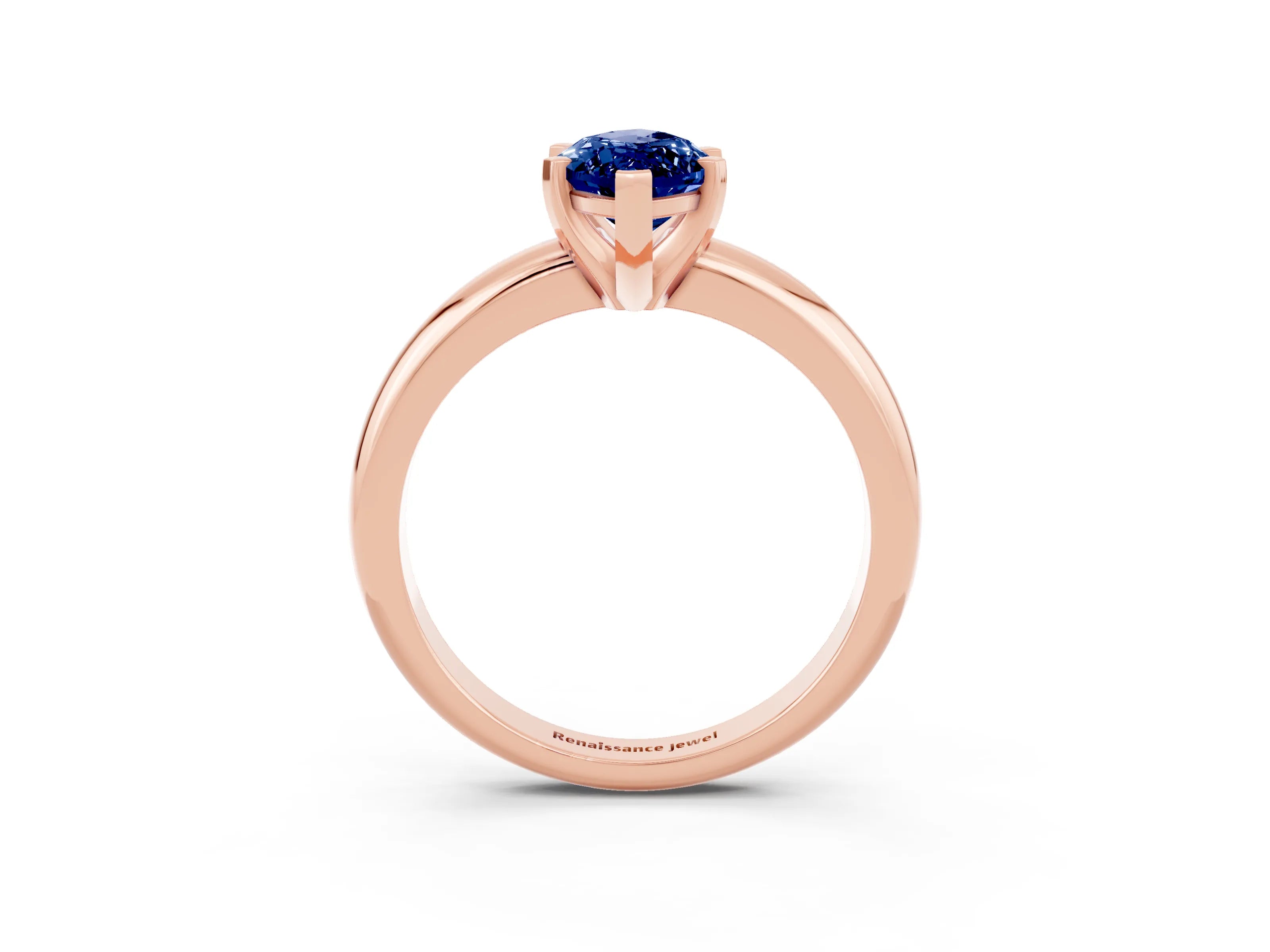 Rose gold Marquise Cut Blue Sapphire Solitaire Engagement Ring with Round Band and Four-Prong Setting_3