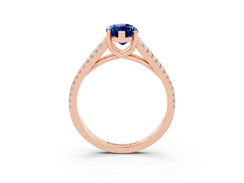 Rose gold Marquise Cut Blue Sapphire Solitaire Engagement Ring with Split Shank Pavé Band_3