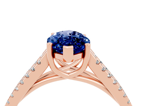 Rose gold Marquise Cut Blue Sapphire Solitaire Engagement Ring with Split Shank Pavé Band_4