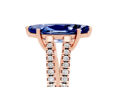 Rose gold Marquise Cut Blue Sapphire Solitaire Engagement Ring with Split Shank Pavé Band_5