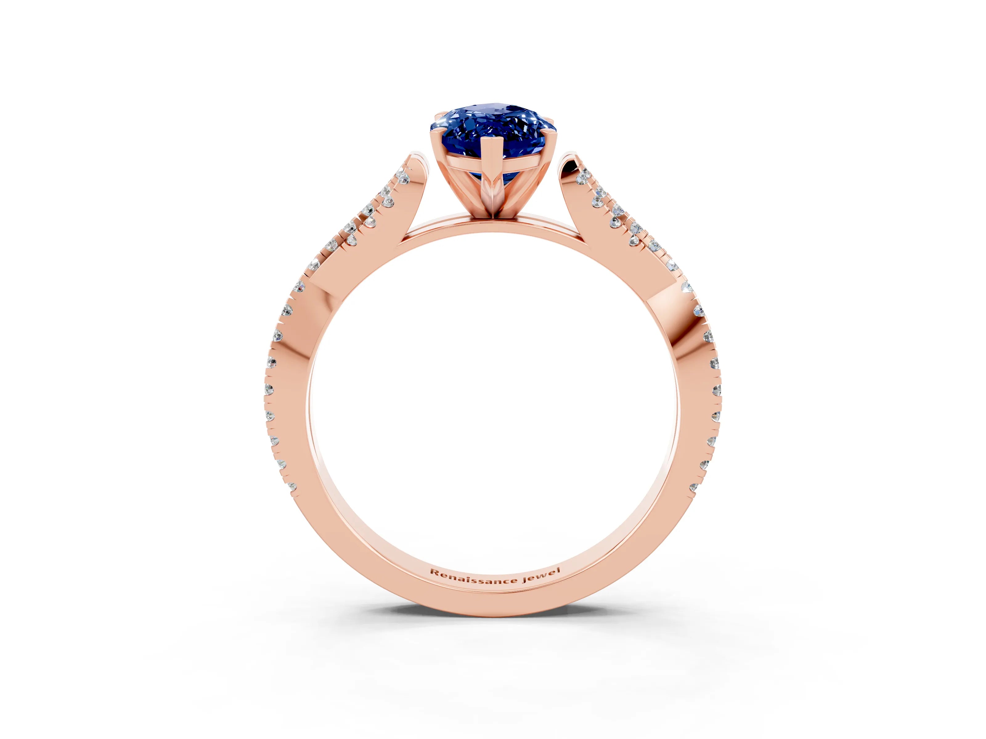 Rose gold Marquise Cut Blue Sapphire Solitaire Engagement Ring with Twisted Pavé Band and Four-Prong Setting_3