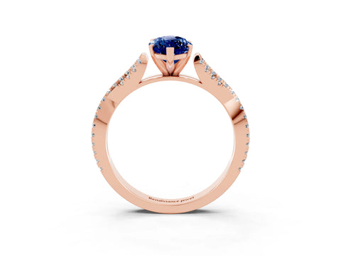 Rose gold Marquise Cut Blue Sapphire Solitaire Engagement Ring with Twisted Pavé Band and Four-Prong Setting_3
