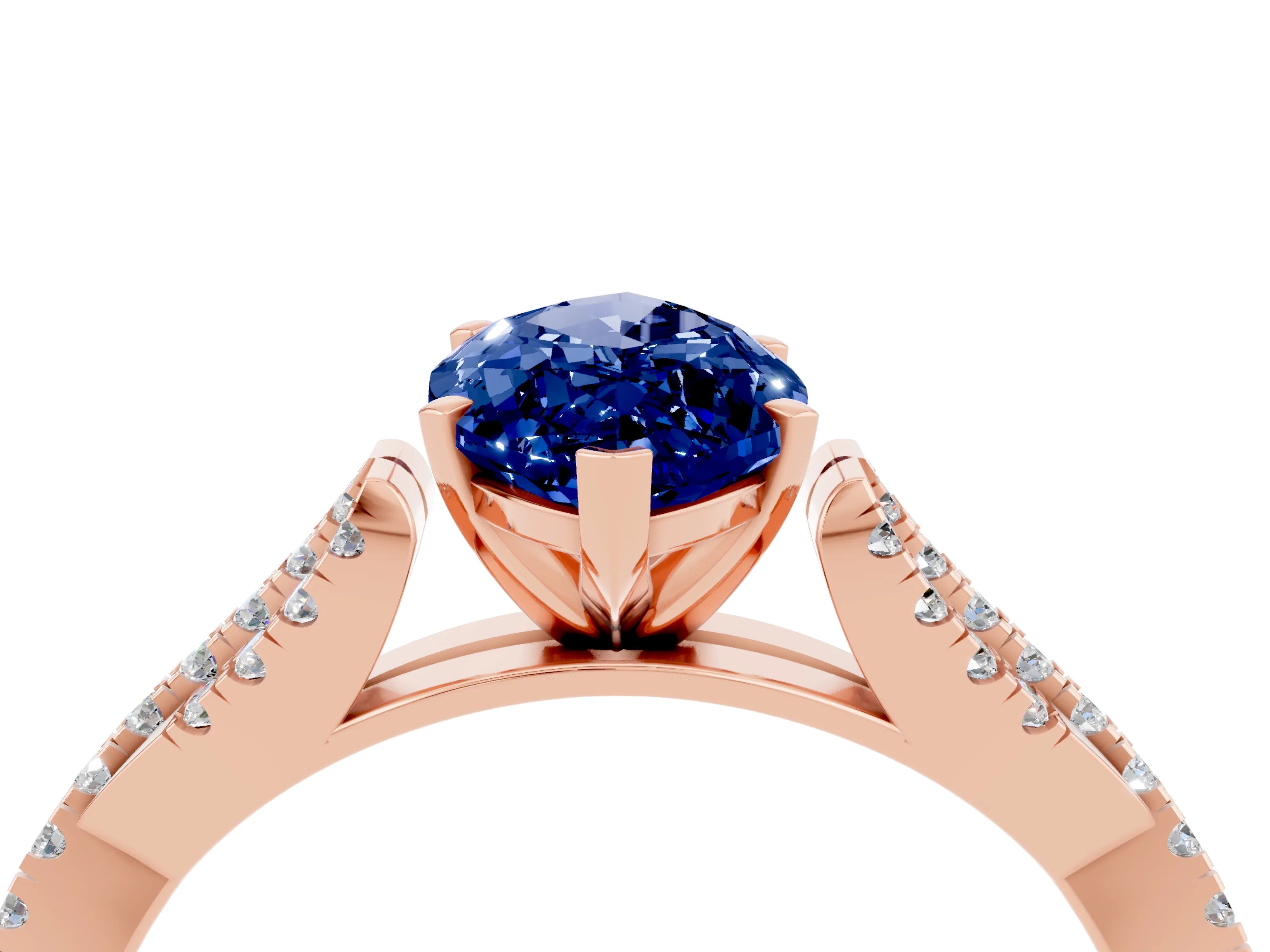 Rose gold Marquise Cut Blue Sapphire Solitaire Engagement Ring with Twisted Pavé Band and Four-Prong Setting_4