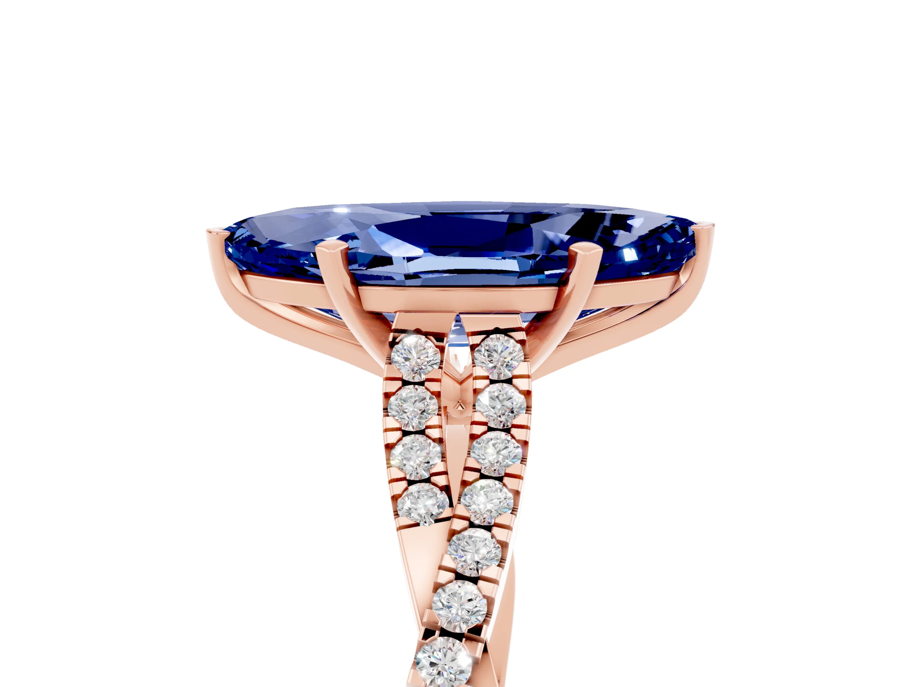 Rose gold Marquise Cut Blue Sapphire Solitaire Engagement Ring with Twisted Pavé Band and Four-Prong Setting_5
