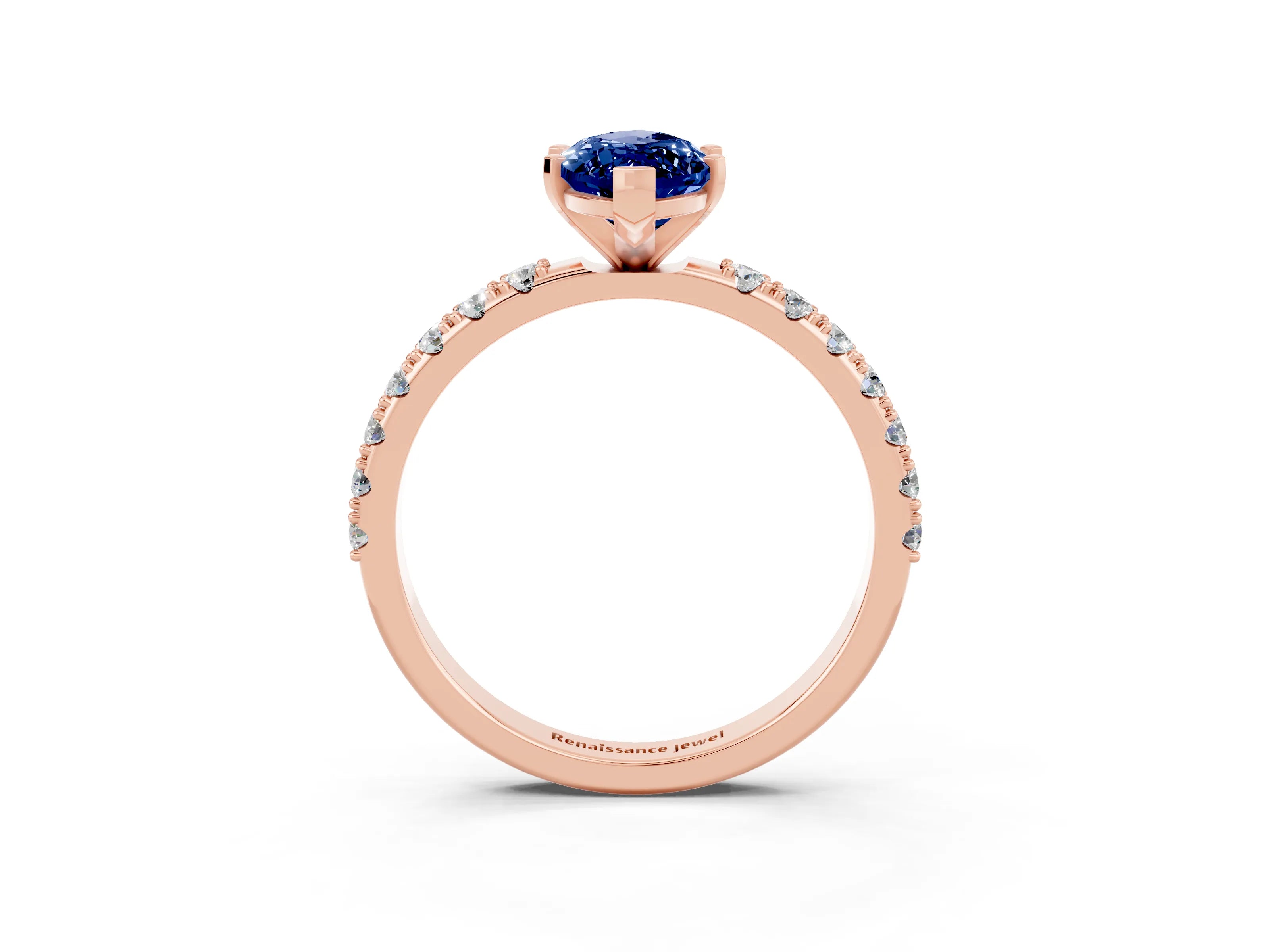 Rose gold Marquise Cut Blue Sapphire Solitaire Pavé Band with Four-Prong Setting_3