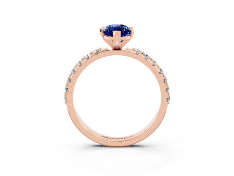 Rose gold Marquise Cut Blue Sapphire Solitaire Pavé Band with Four-Prong Setting_3