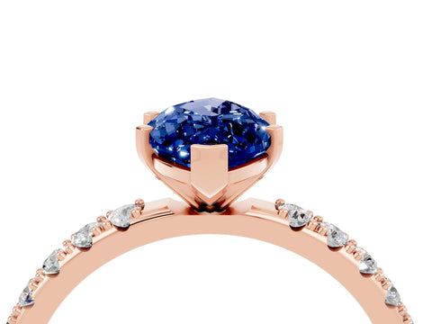 Rose gold Marquise Cut Blue Sapphire Solitaire Pavé Band with Four-Prong Setting_4